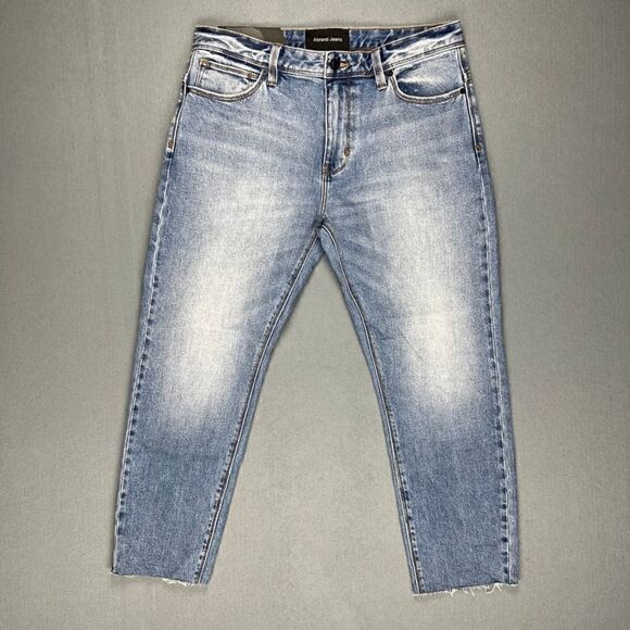 Abrand Jeans Mens 32 Relaxed Slim Taper Ankle Cropped Blue Denim Raw Hem NWT - Picture 1 of 11